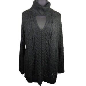 Lane Bryant Black Cable Knit Flare Sleeve Cowl Neck Cut Out Sweater Plus 26-28
